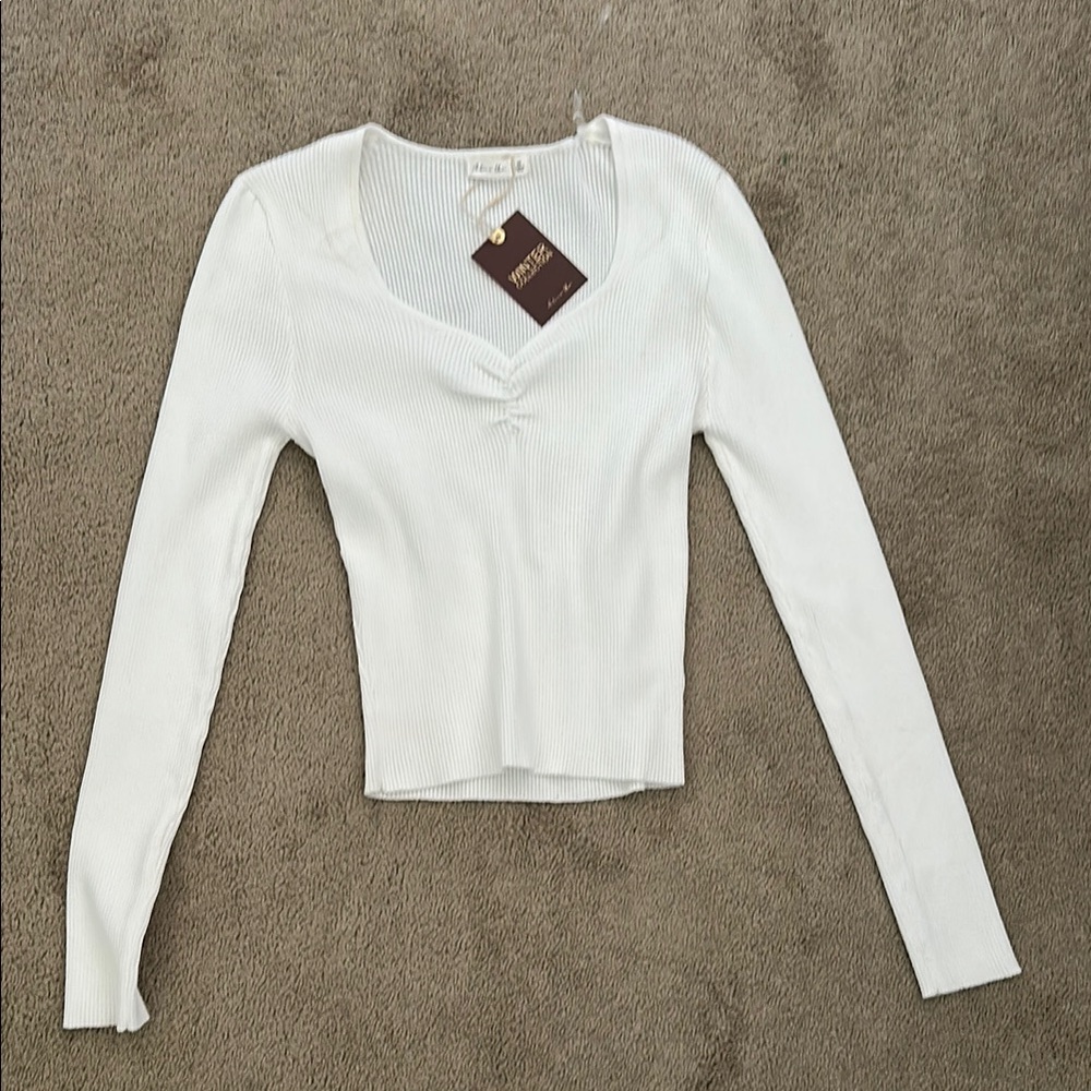 Forever 21 White Fitted Ribbed Blouse